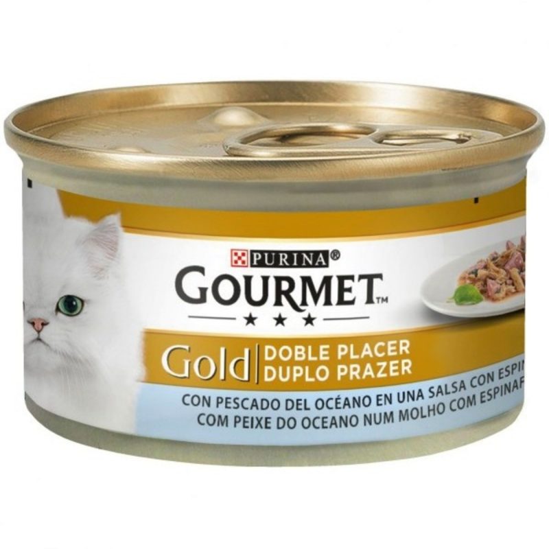 Caja de 24 unidades Lata Gourmet Gold Doble Placer con Pescado para gatos 85 g