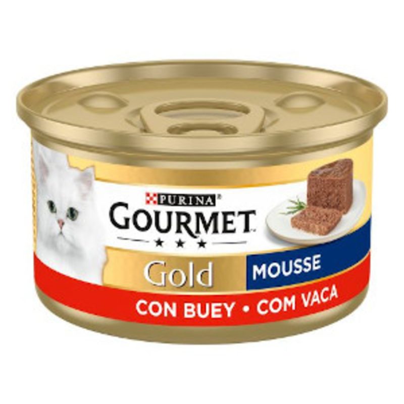 Caja de 24 unidades Lata Gourmet Gold Mouse de Buey para gatos 85 g