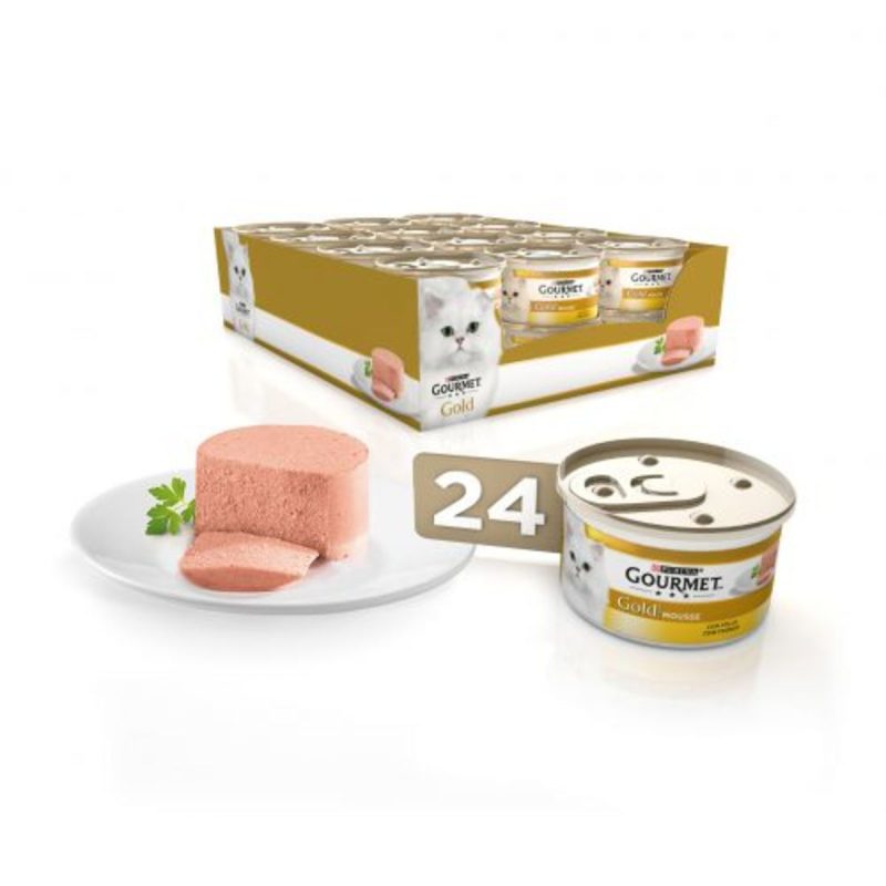 Caja de 24 unidades Lata Gourmet Gold Mousse de Pollo para gatos 85 g