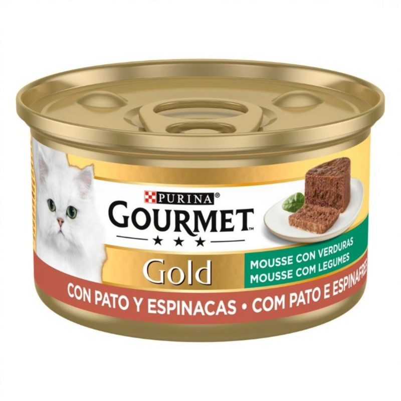 Caja de 24 unidades Lata Gourmet Gold Mousse Pato y Espinacas para gatos 85 g