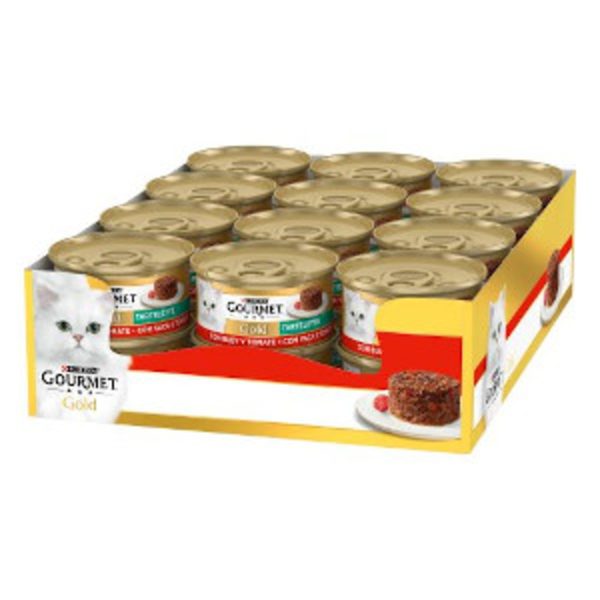 Doos van 24 eenheden Blik Gourmet Gold Tartelette Rund en Tomaat voor katten, 85 g