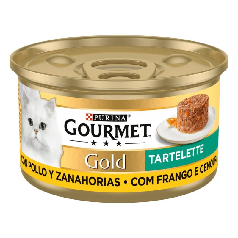 Caja de 24 unidades Lata Gourmet Gold Tartelette Pollo y Zanahoria para gatos, 85 g