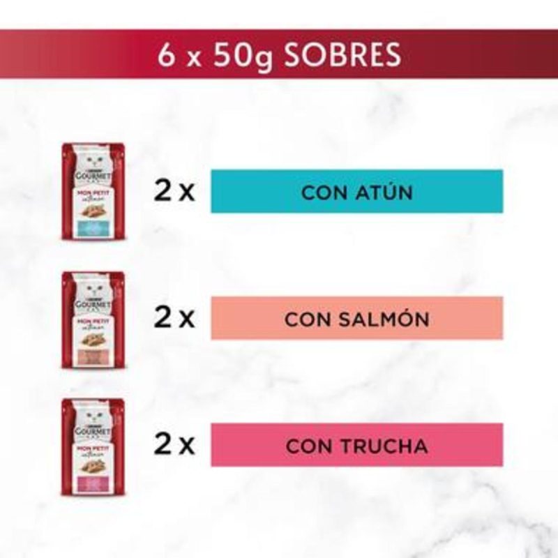 Gourmet Mon Petit Selección Pescados. Pack 48 Unds. 8 Cajas x 6 Sobres  de 50 Gr