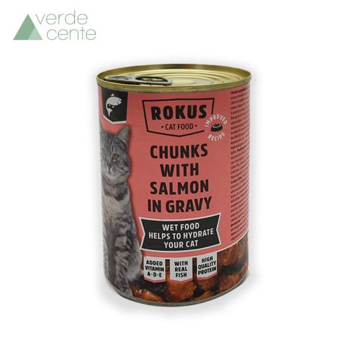 Rokus Cat Food alimento húmedo completo para gatos sabor salmón en trozos 410 g
