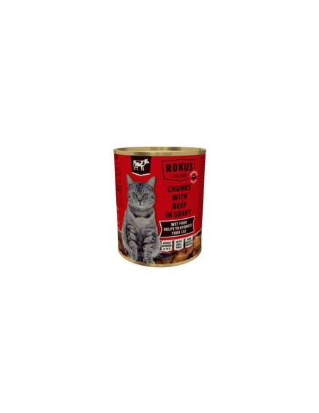 Rokus Cat Food manzo alimento umido a pezzi per gatti lattina 410 g