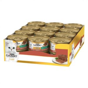 Caja de 24 unidades Lata Gourmet Gold Mousse Pato y Espinacas para gatos 85 g