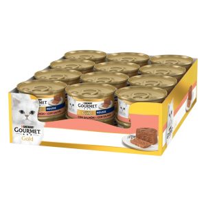 Caja de 24 unidades Lata Gourmet Gold Mousse Salmón para gatos 85 g