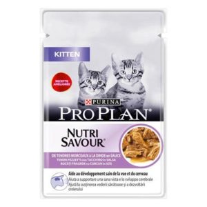 Caja de 26 Unidades de Proplan Nutri Savour Kitten / Junior Pavo, 85 G