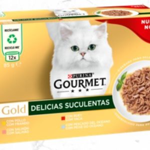 GOURMET – Gold (12×85 gr) – Delicias Suculentas Pack Surtido Pollo, Salmón, Buey y Pescado del Océano